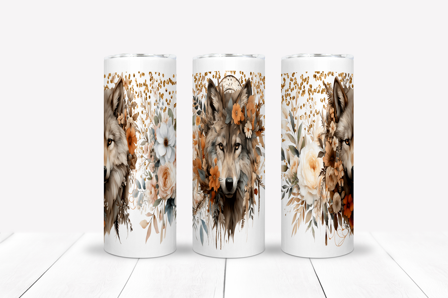 Wolf flower tumbler